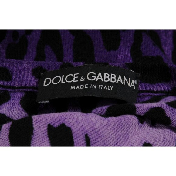 Dolce & Gabbana Womens Leopard Print V Neck Sweater Vest Med IT 42 Purple Wool - Picture 6 of 7